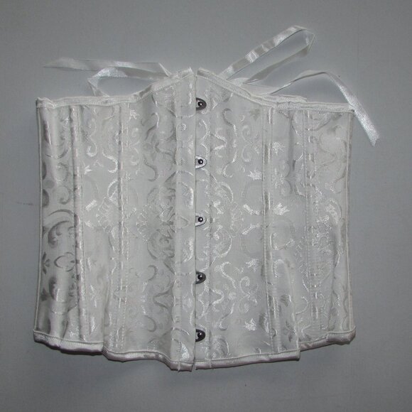 Creamy White Heavy Jacquard Underbust Waist Cincher Corset Set - NEW - Picture 3 of 11